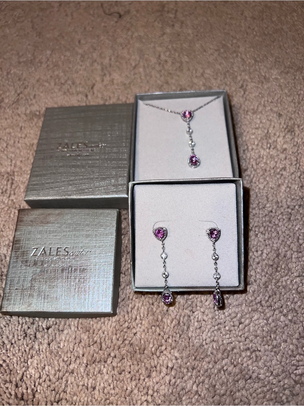 Zales Silver and Pink Drop Earrings